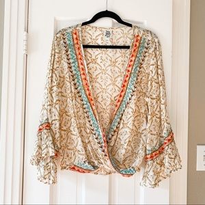 IVY JANE Crossover Wrapped Design Top Bell Sleeve